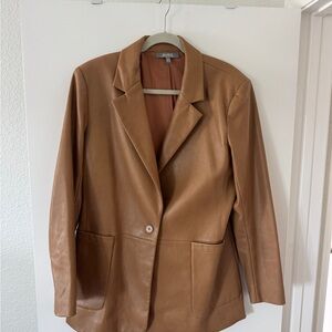 Marled Camel Leather Single-Button Blazer